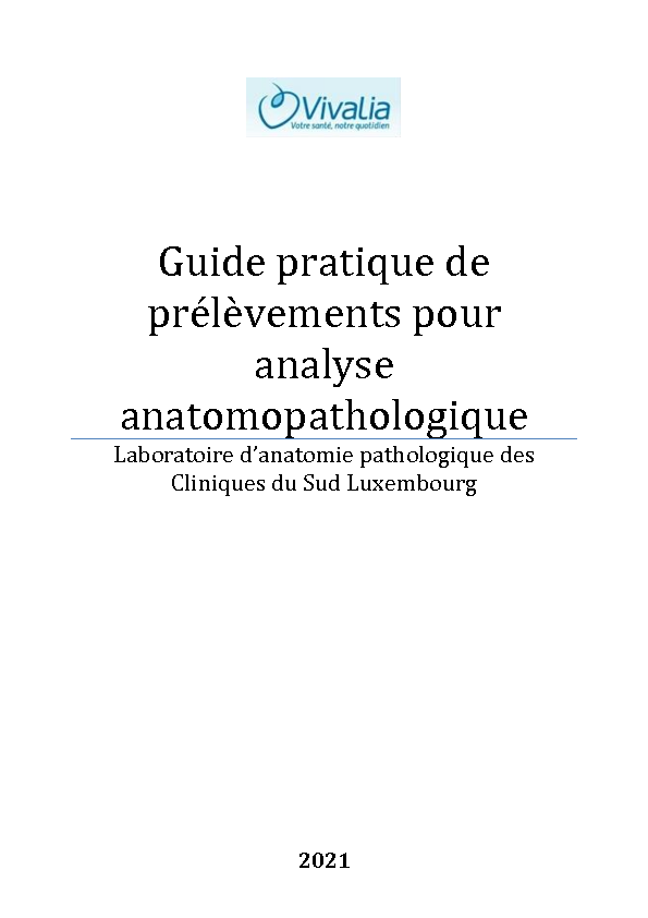 Guide pratique de prélèvements pour analyse anatomopathologique