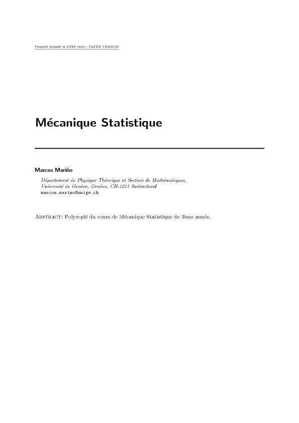 Mécanique Statistique