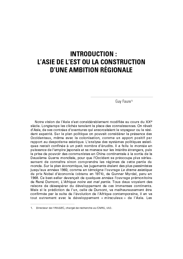 introduction : l'asie de l'est ou la construction d'une ambition régionale
