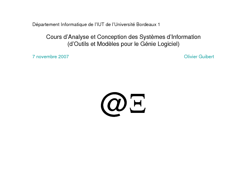 Cours d'Analyse et Conception des Systèmes d'Information