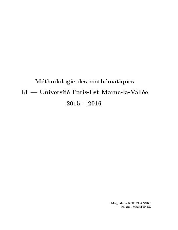 Méthodologie des mathématiques L1 — Université Paris-Est Marne