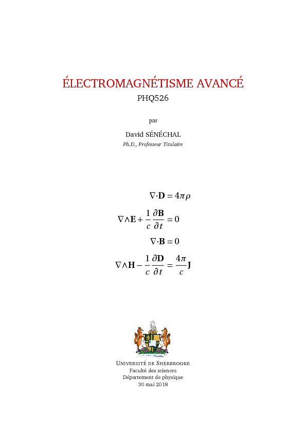 PHQ 526 : Électromagnétisme avancé