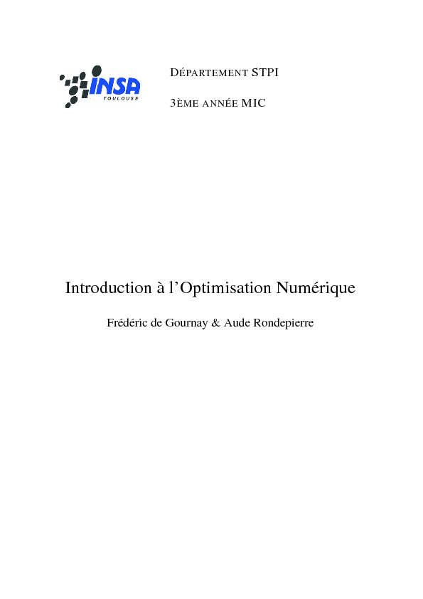 Introduction à l'Optimisation Numérique