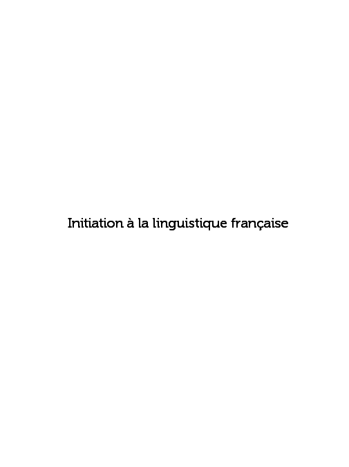 Initiation à la linguistique française