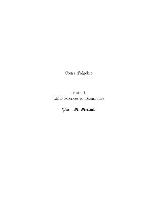 Cours dalgèbre Maths1 LMD Sciences et Techniques Par M Mechab