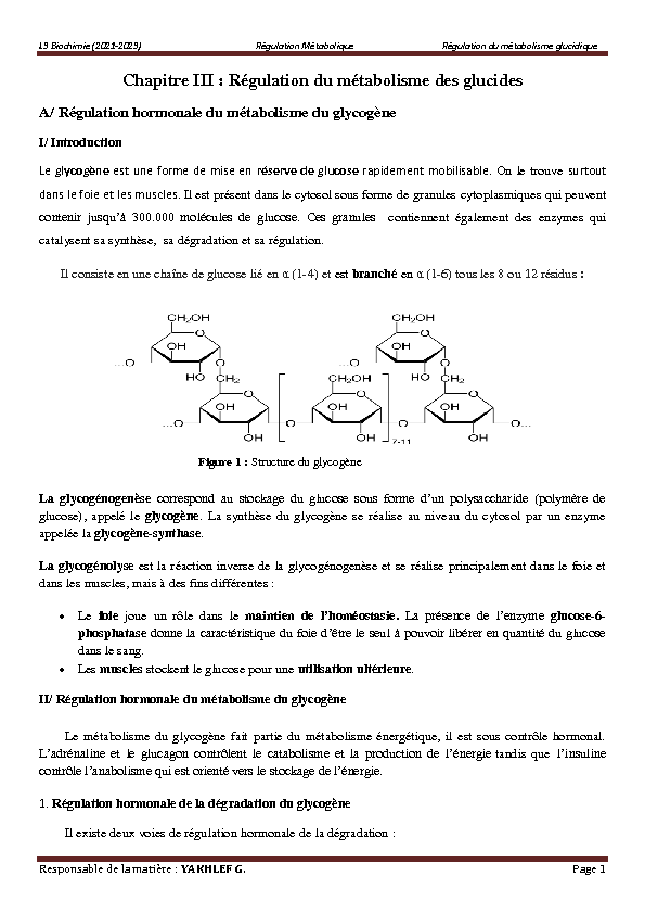 L3 Biochimie (2021-2023) Régulation Métabolique