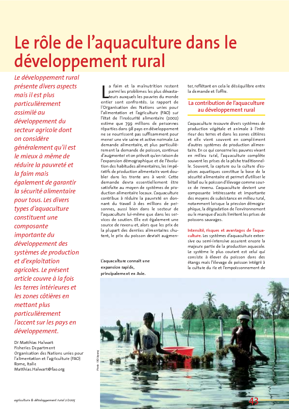 Le rôle de laquaculture dans le développement rural