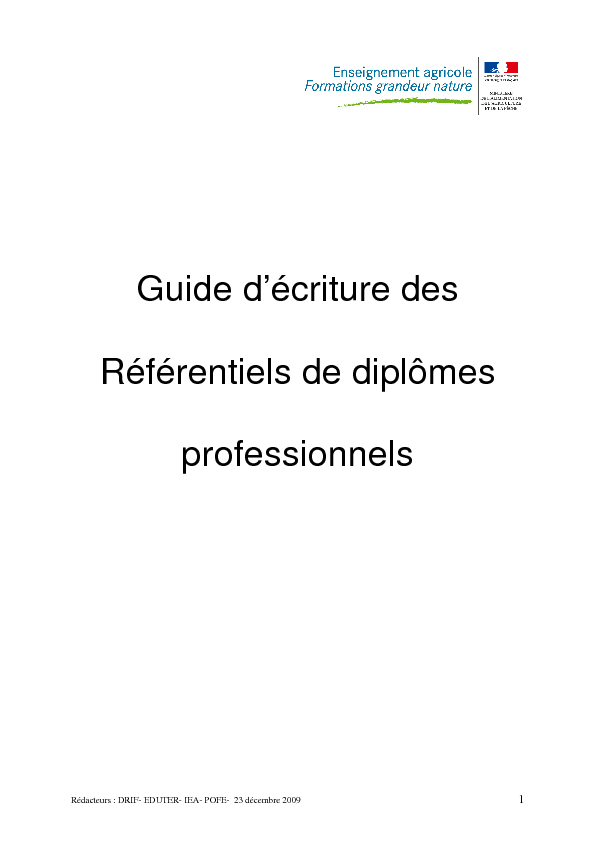Guide d'écriture des Référentiels de diplômes professionnels