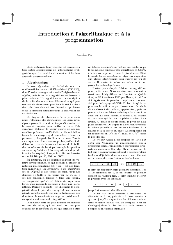 Introduction `a lalgorithmique et `a la programmation
