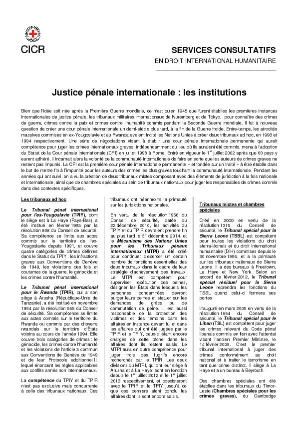 Justice pénale internationale : les institutions