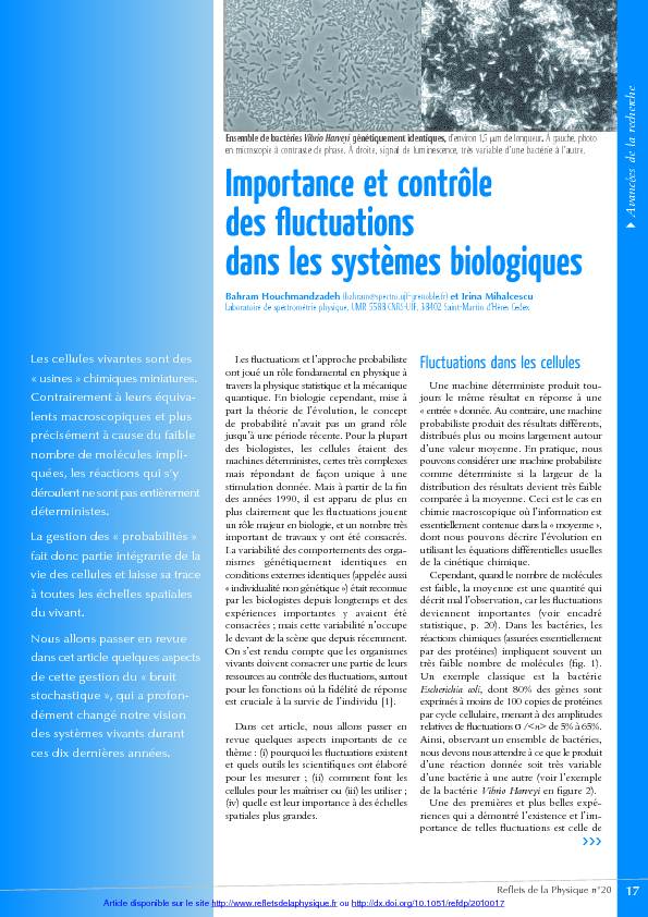 Importance et contrôle des fluctuations dans les systèmes biologiques