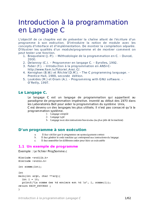 Introduction à la programmation en Langage C